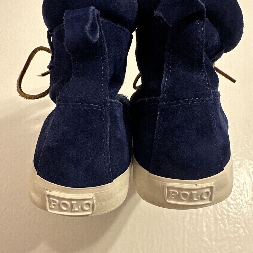 RARE Polo Ralph Lauren TEDD SZ 9.5 Blue Calf Suede Leather High Top Shoes - Picture 5 of 10